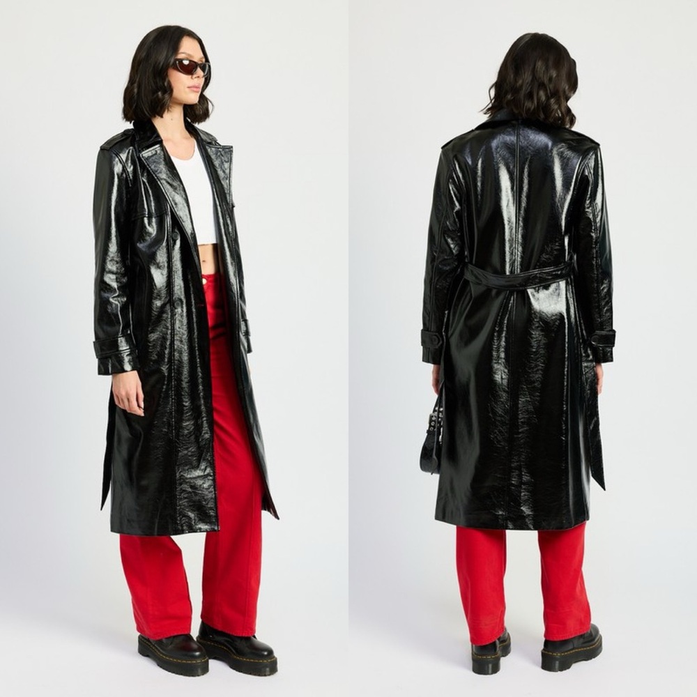 Undercover Black Faux Patent Leather Trench Coat - Picture 6 of 9